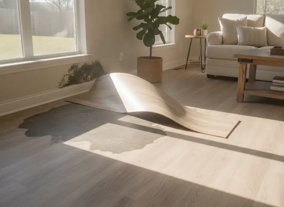 Wet slab and moldy baseboard after a slab leak